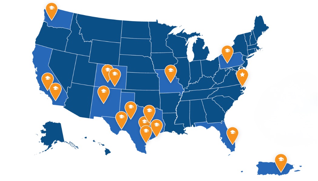 Map of LNESC education centers across the U.S. and Puerto Rico